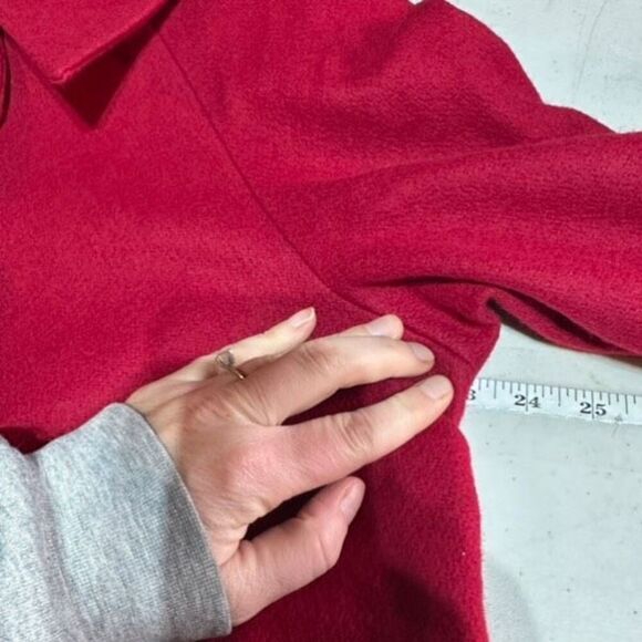 Vintage 80s Komitor Women's Wool‎ Blend Back Buttons Longline Coat Red Large/XL - Picture 13 of 15